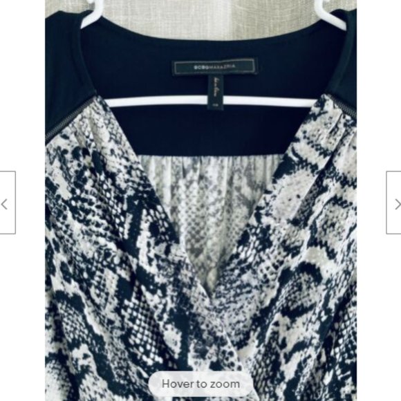 BCBGMAXAZRIA Dress Womens XS Black Gray Snakeskin Print V-Neck Sleeveless - Picture 3 of 5
